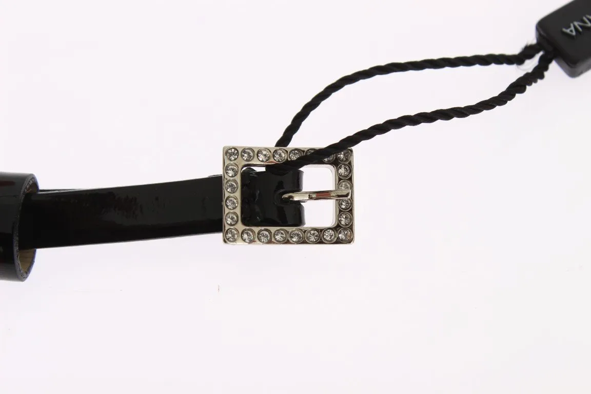 Black Leather Crystal Silver Buckle Belt