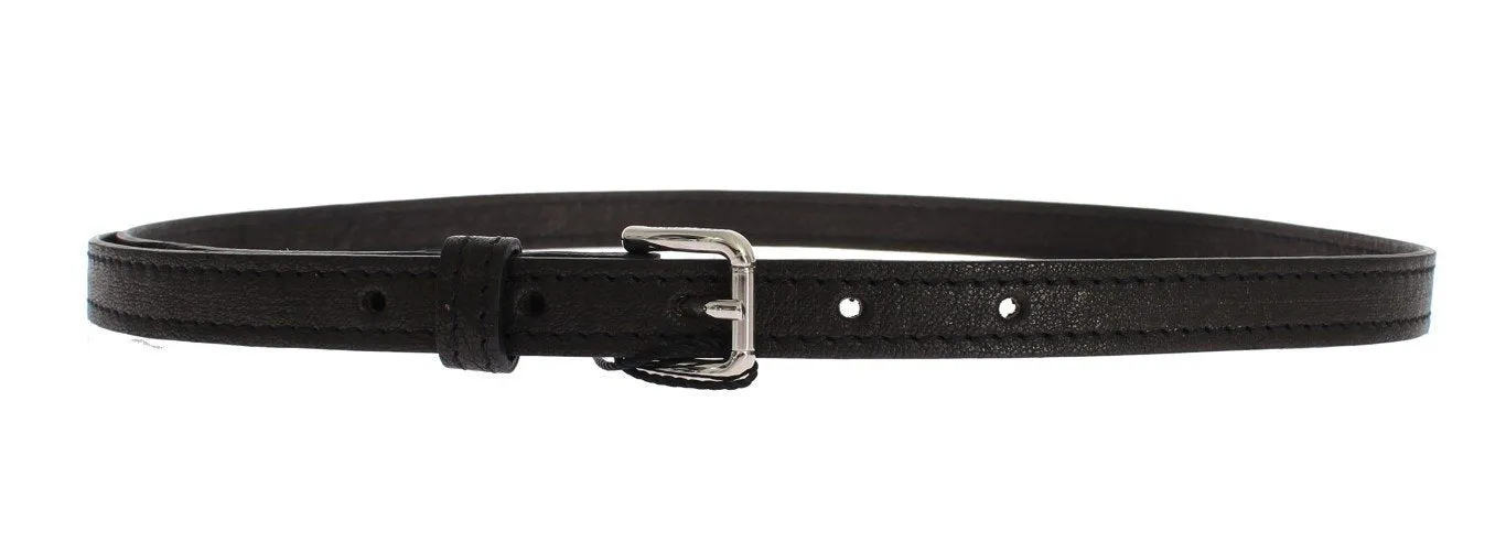 Black Leather Silver Buckle Logo Belt