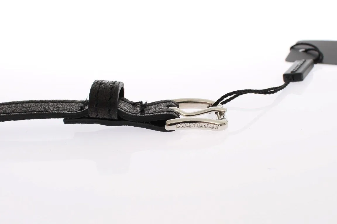 Black Leather Silver Buckle Logo Belt