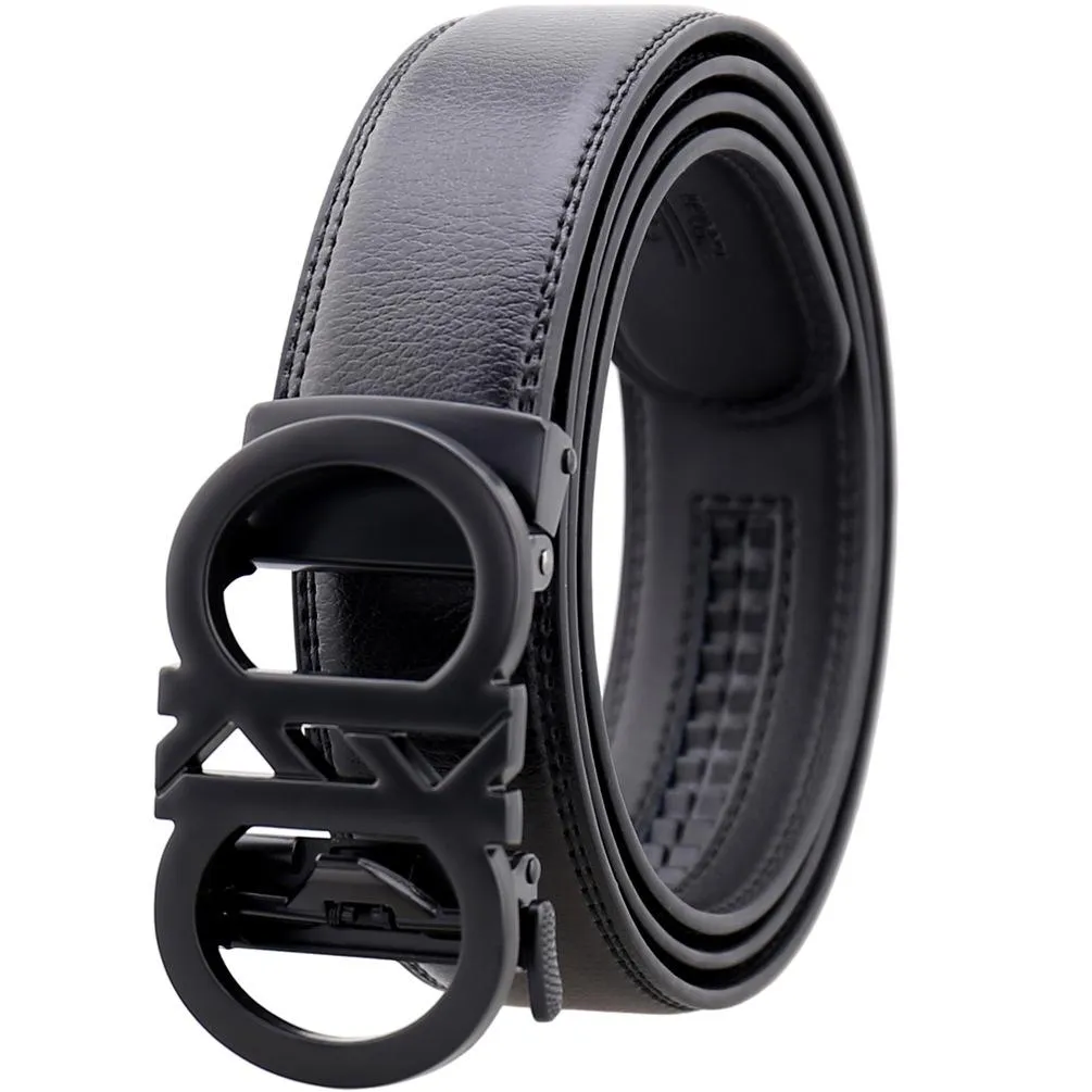 Black Mens Adjustable Ratchet Slide Buckle Belt - Genuine Leather Automatic Belt with No Holes