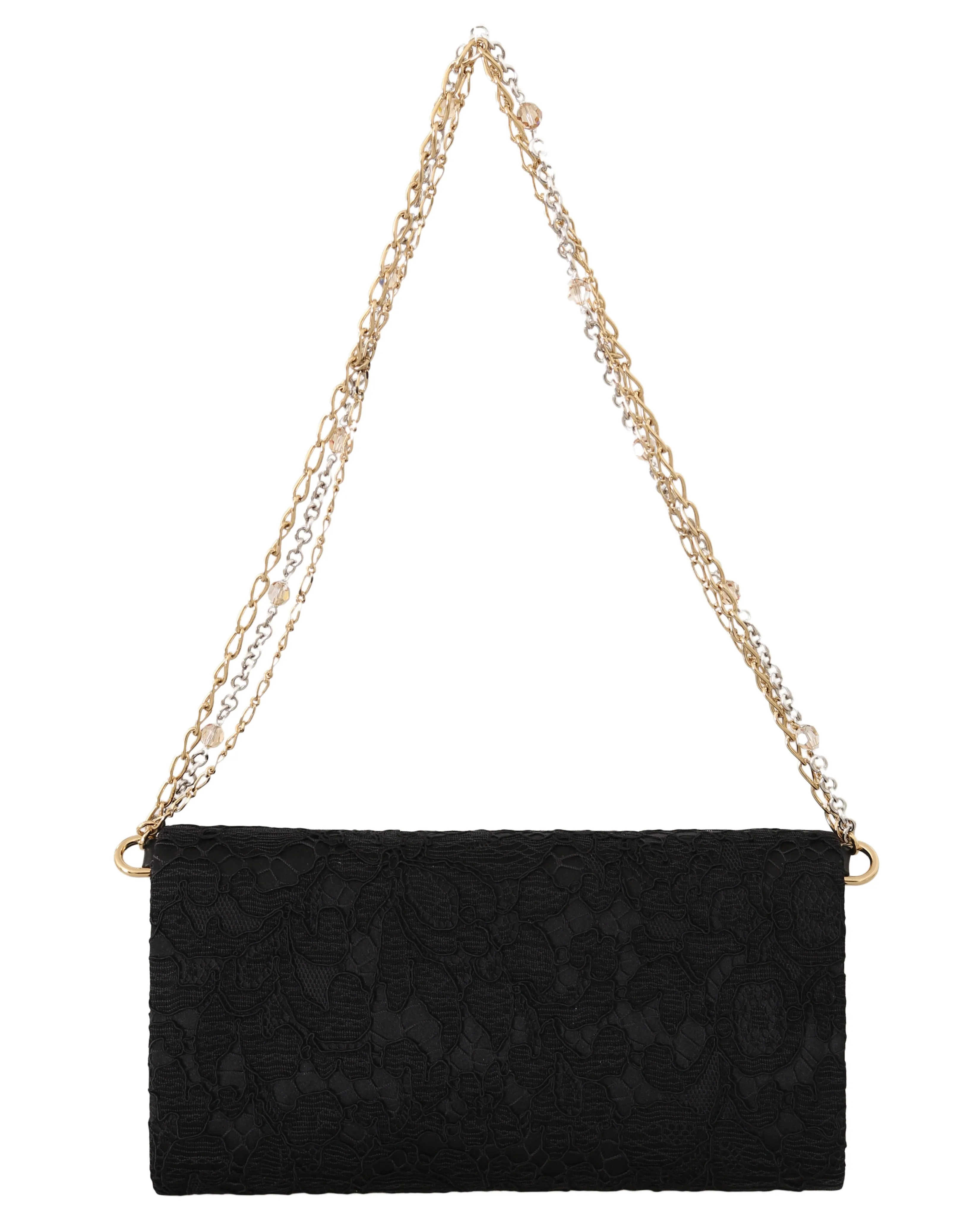 Black Pizzo Taormina Lace Crystal Padlock Clutch Bag