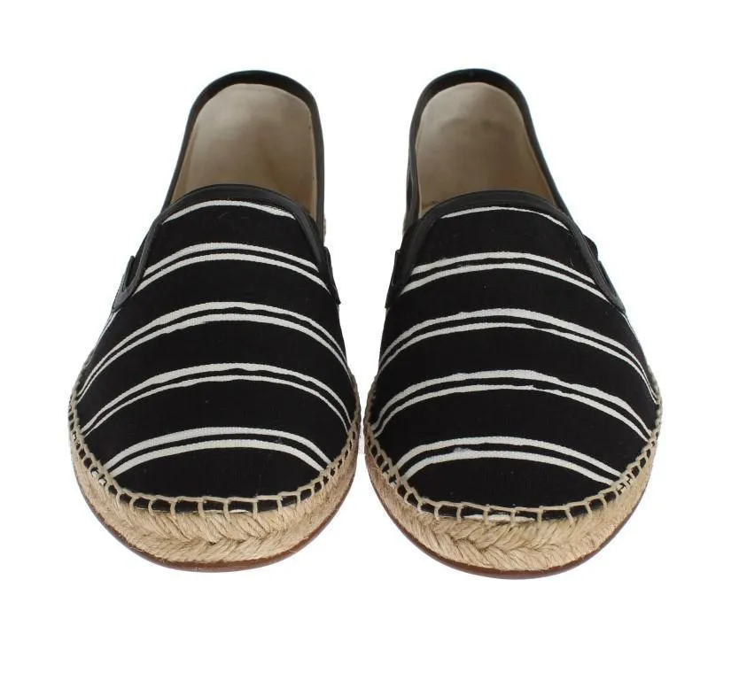 Black White Striped Canvas Espadrilles