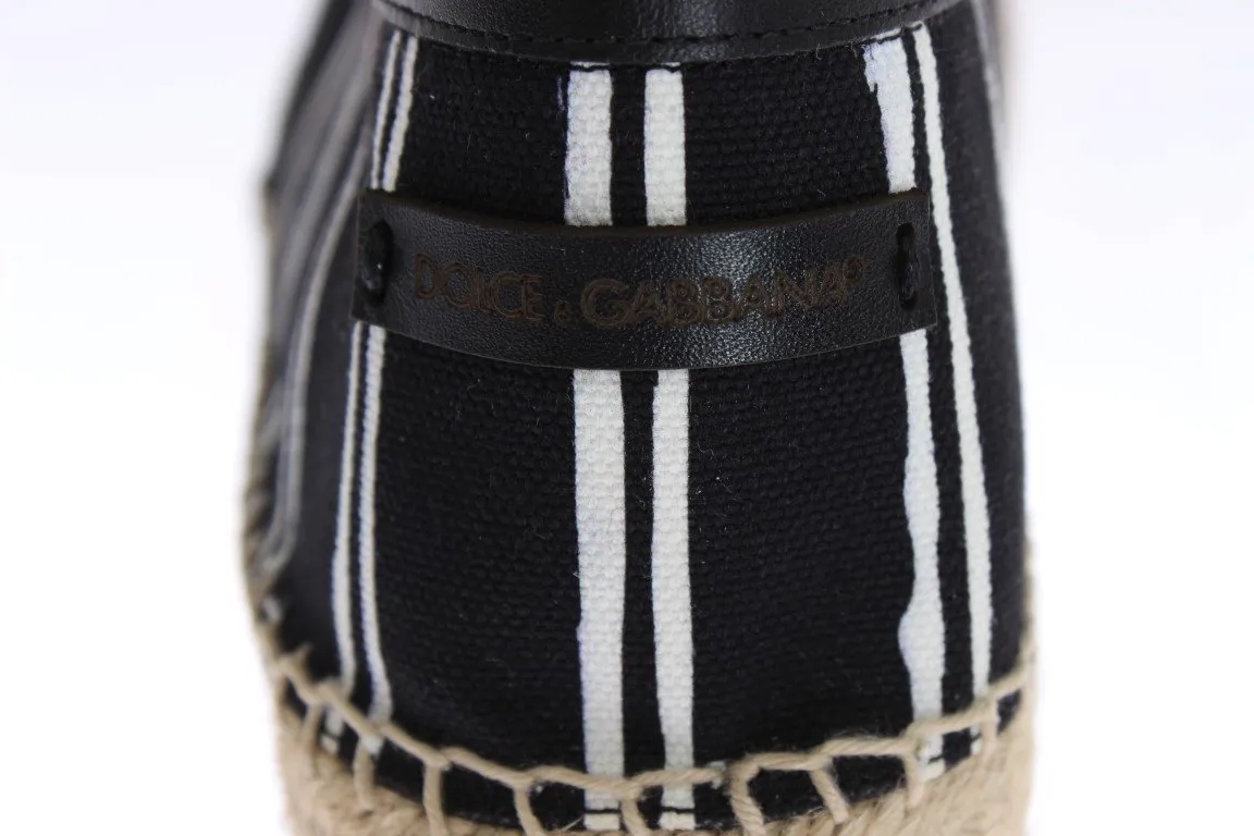 Black White Striped Canvas Espadrilles