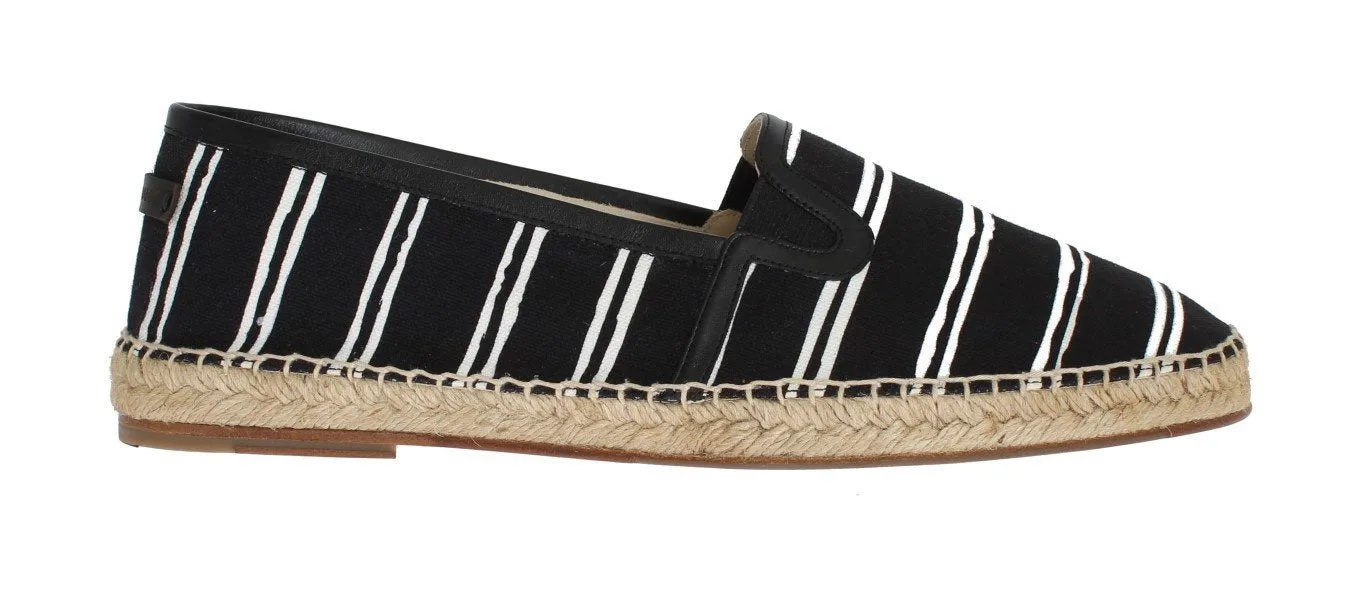 Black White Striped Canvas Espadrilles