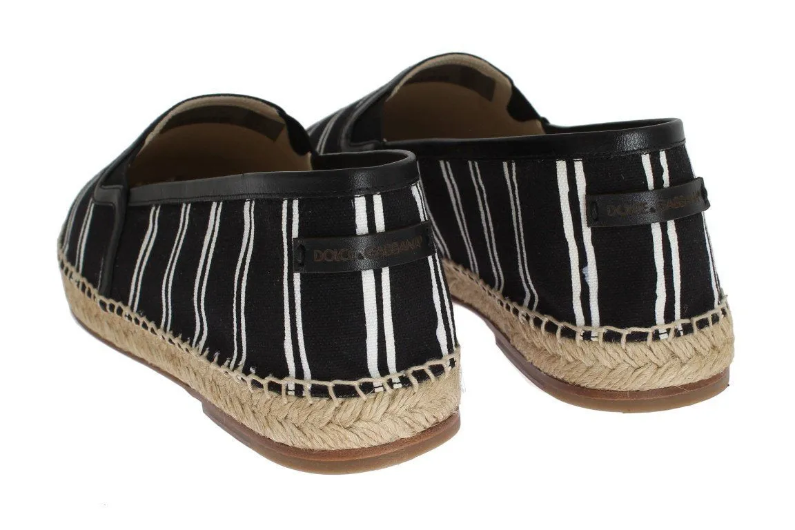 Black White Striped Canvas Espadrilles