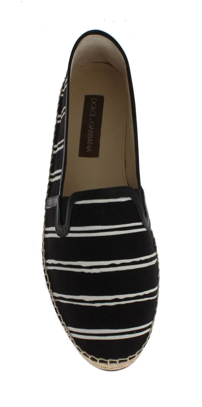 Black White Striped Canvas Espadrilles