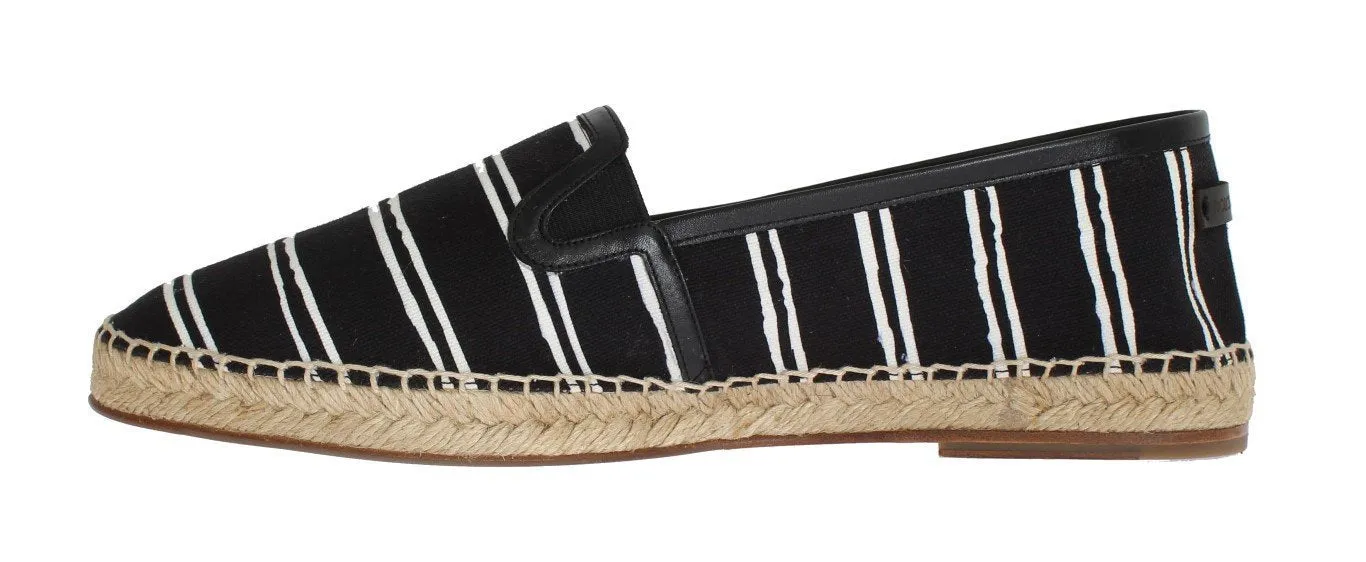 Black White Striped Canvas Espadrilles