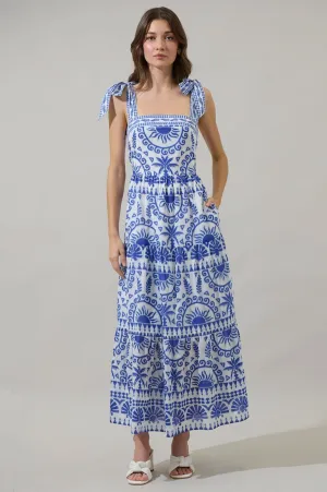 Blue & White Tiered Maxi Dress