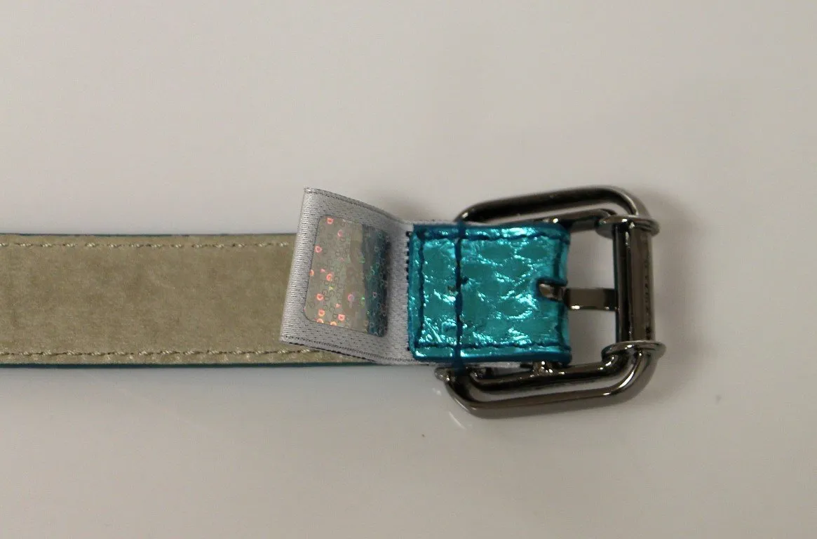 Blue Leather Logo Belt