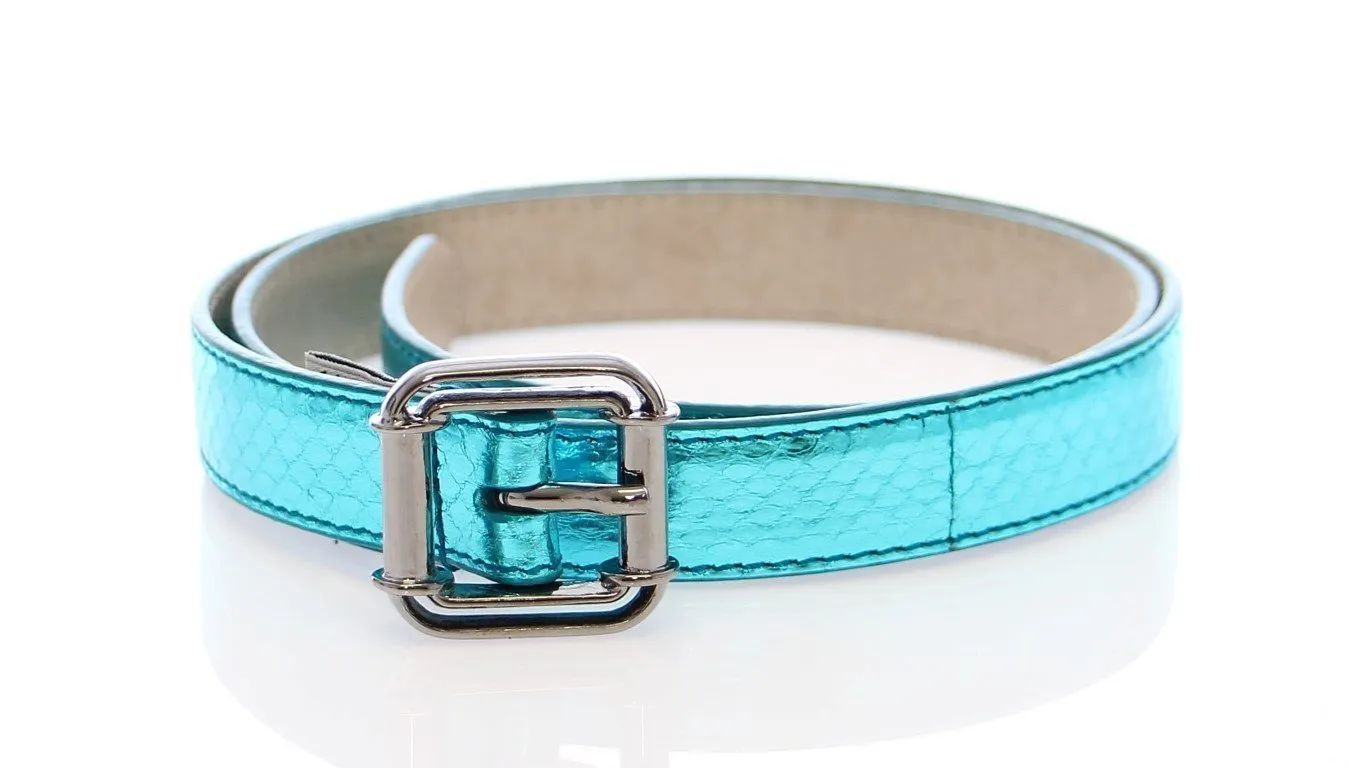 Blue Leather Logo Belt