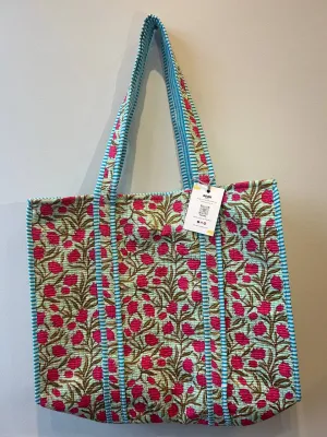 Blue Pink Tulips Reversible Tote bag/weekend bag