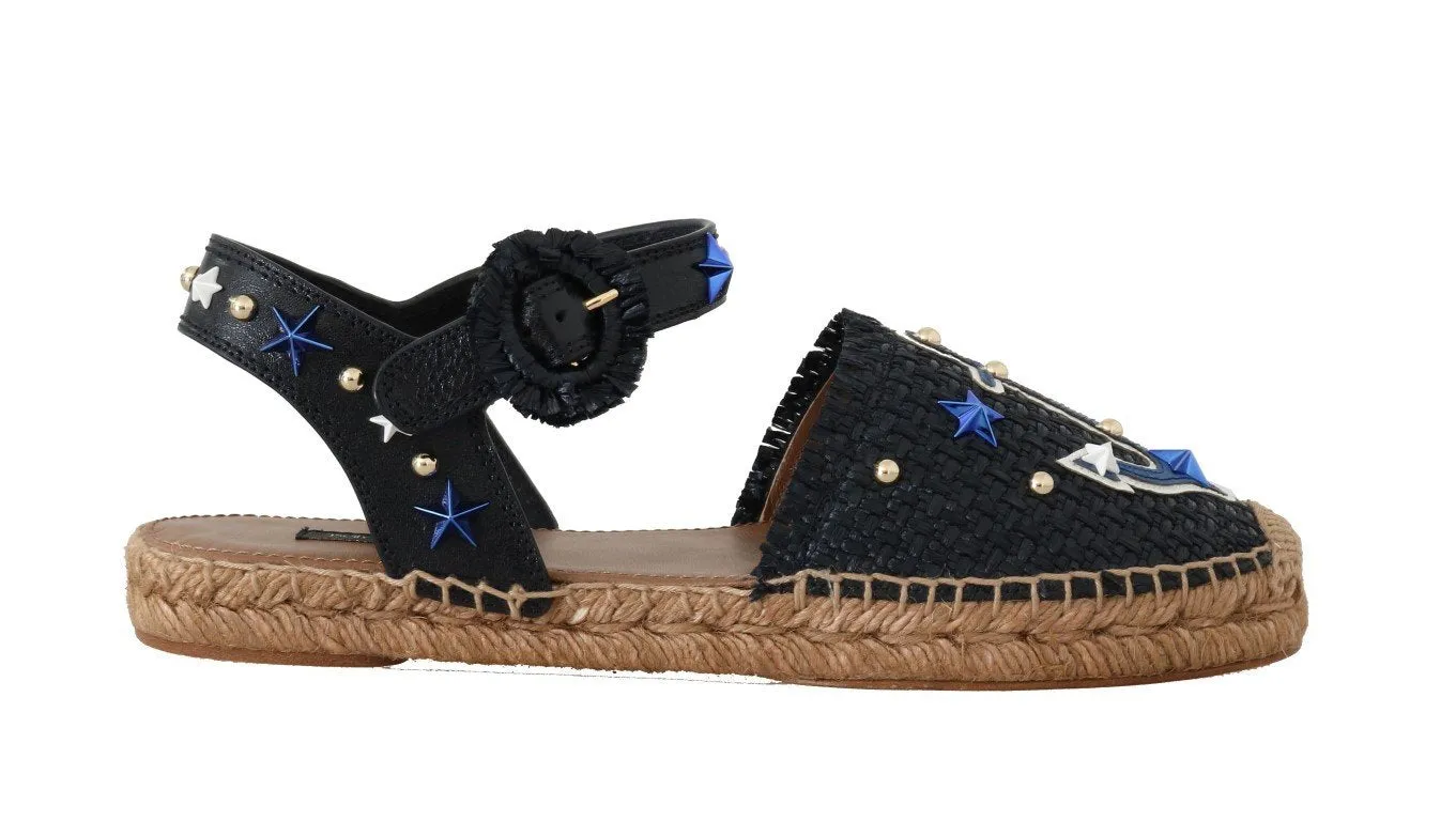 Blue Raffia Anchor Espadrilles Sandals