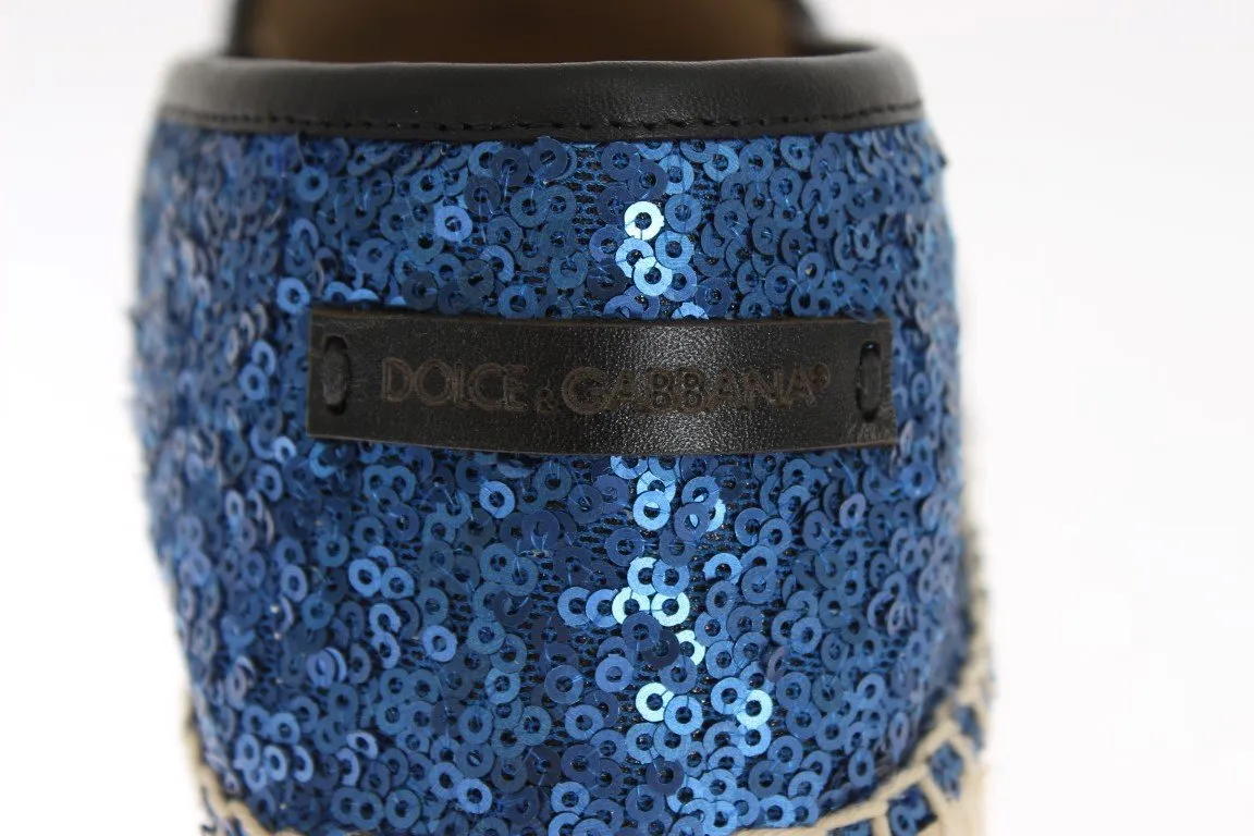Blue Sequined Logo Loafers Espadrilles
