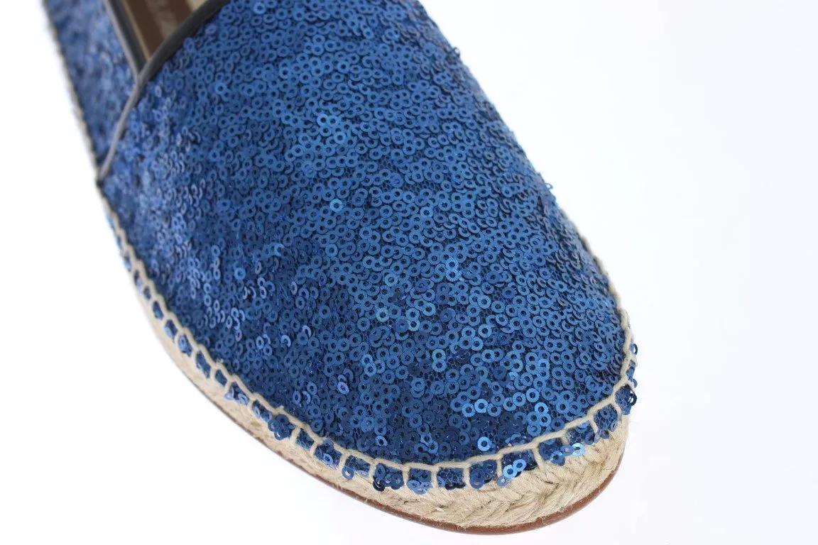 Blue Sequined Logo Loafers Espadrilles