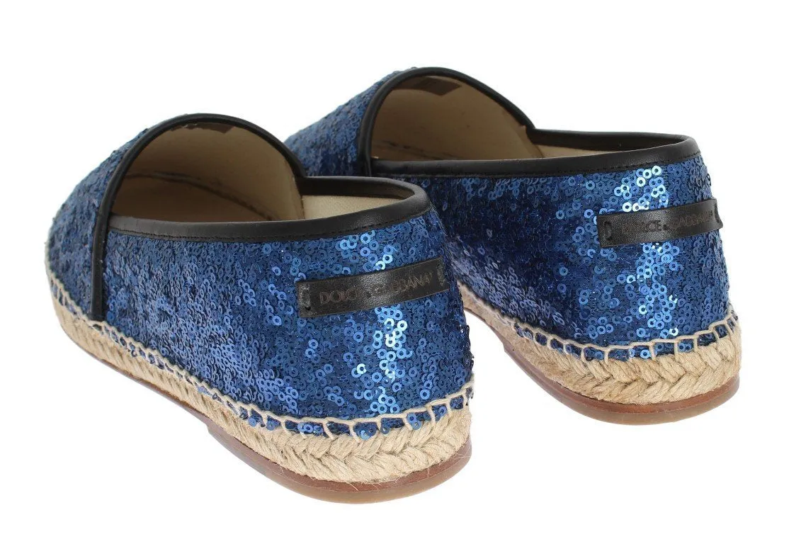 Blue Sequined Logo Loafers Espadrilles