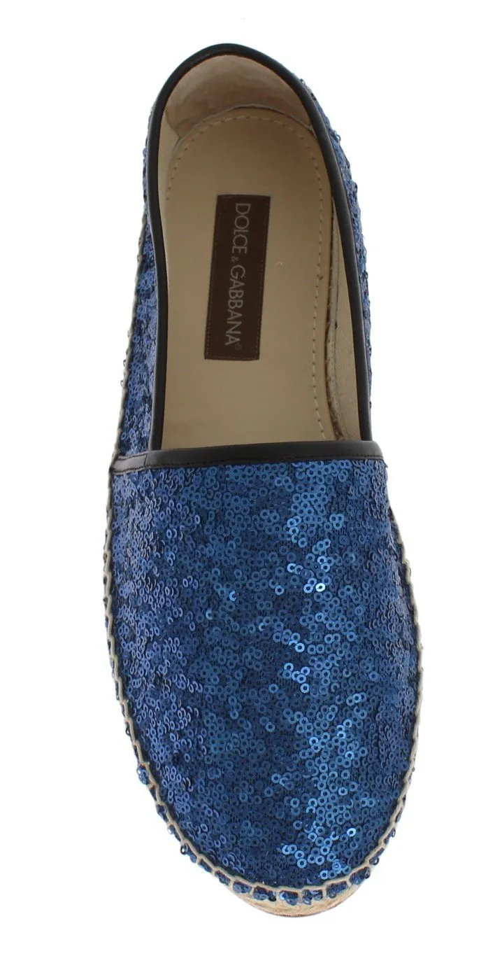 Blue Sequined Logo Loafers Espadrilles