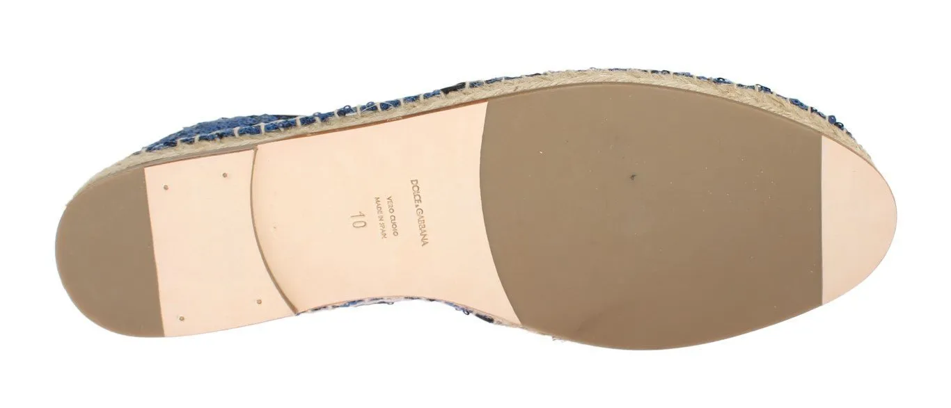 Blue Sequined Logo Loafers Espadrilles