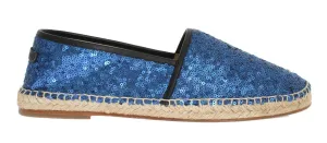 Blue Sequined Logo Loafers Espadrilles