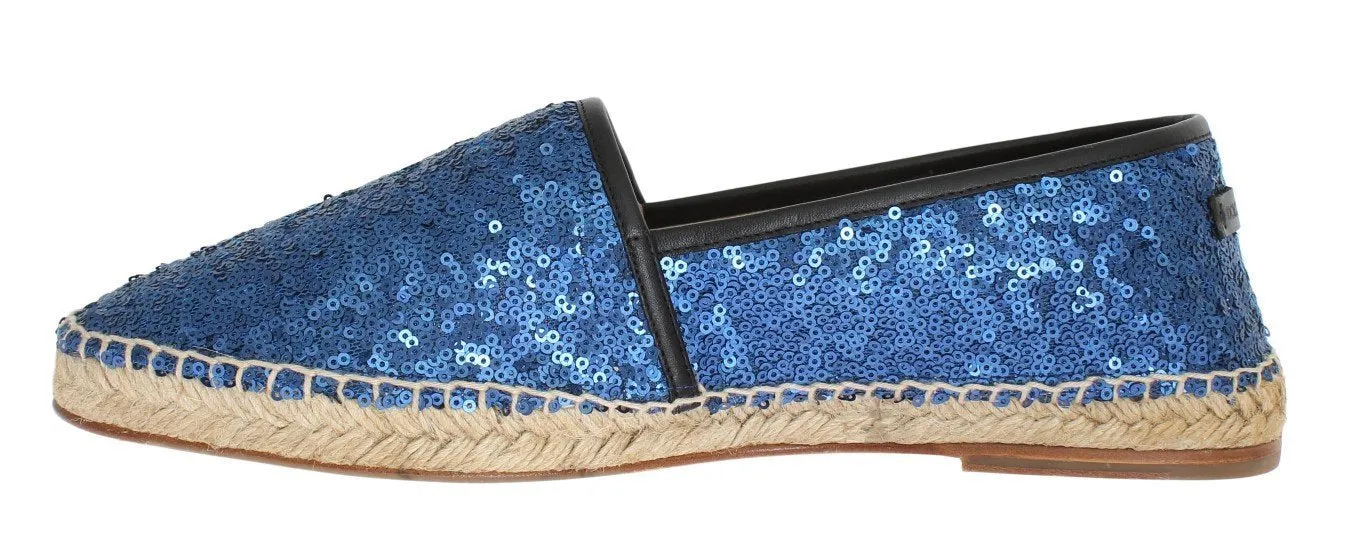 Blue Sequined Logo Loafers Espadrilles