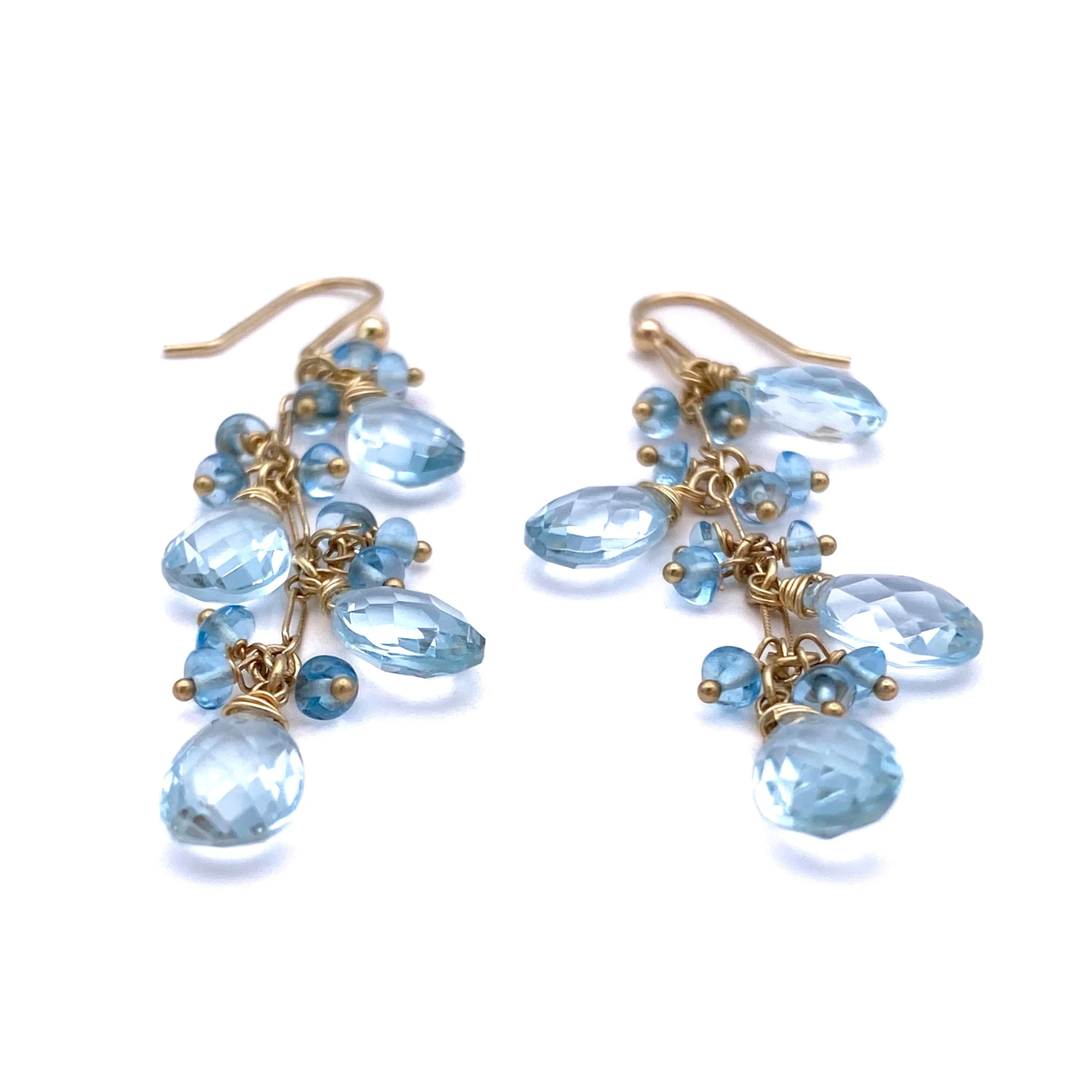 Blue Topaz Cluster Earrings, 14k y/g