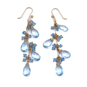 Blue Topaz Cluster Earrings, 14k y/g