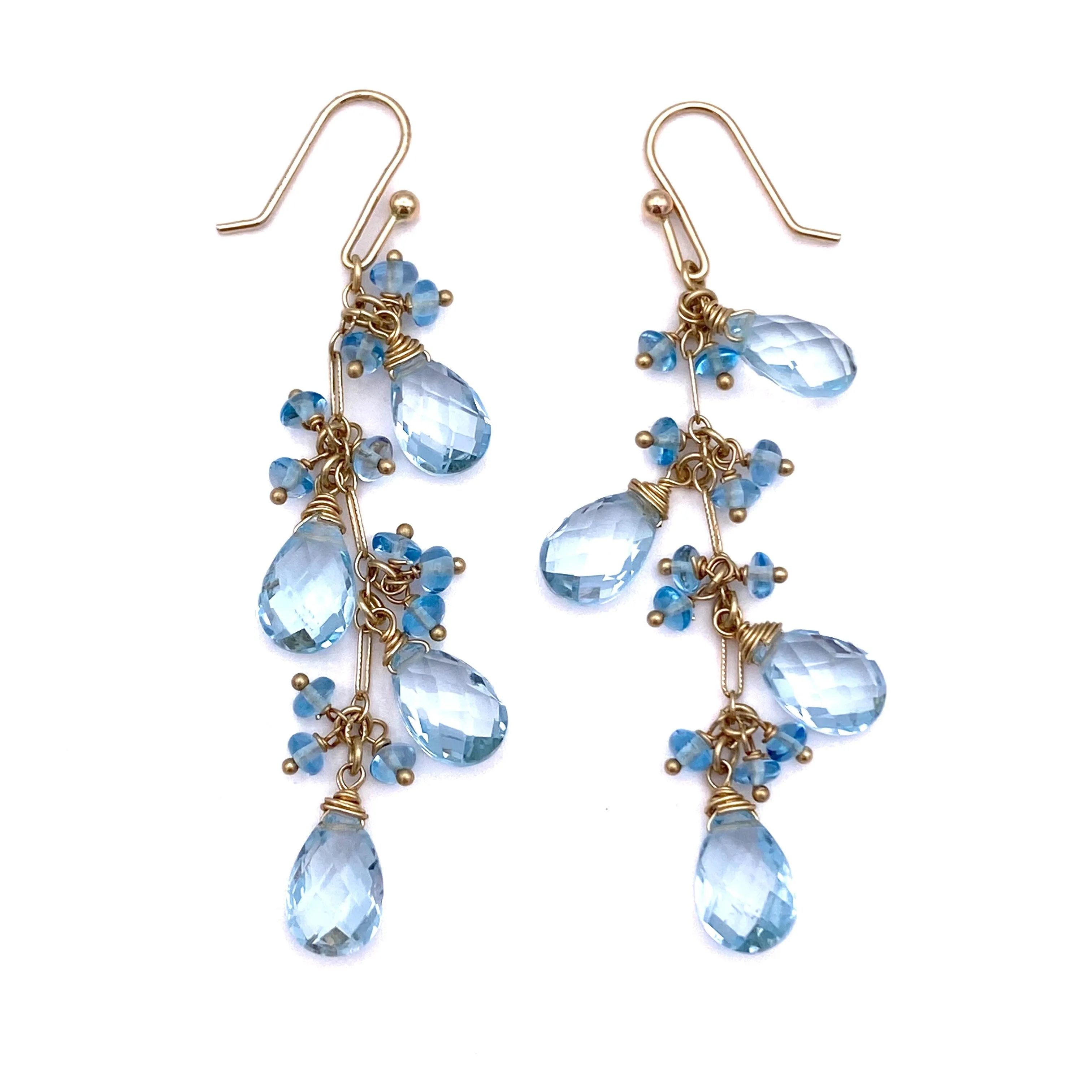 Blue Topaz Cluster Earrings, 14k y/g