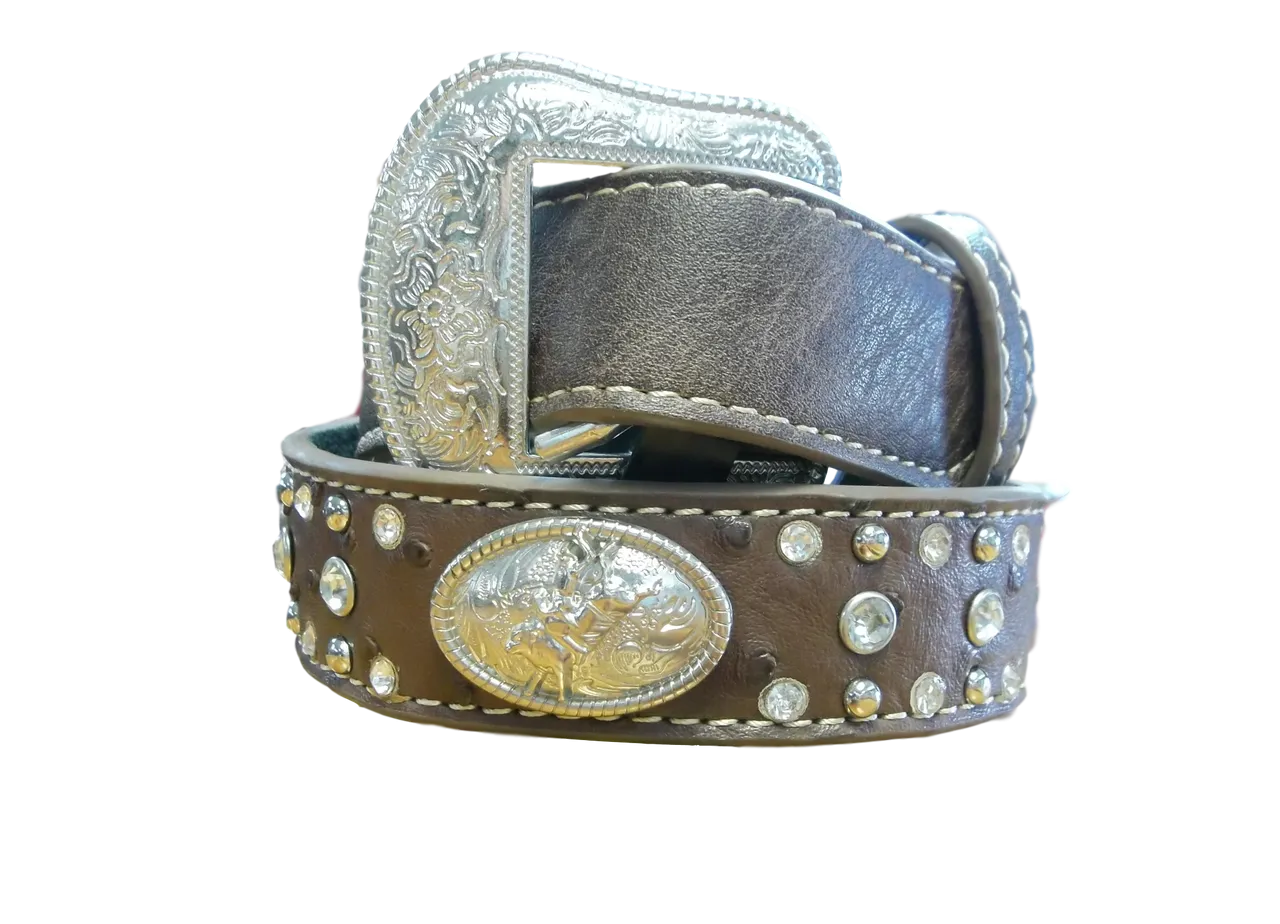 Boys Brown Ostrich Bull Riding Belt