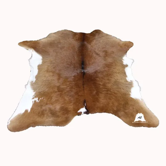 Brown & White   Calfskin Rug Size 3ft x 3ft - Premium Quality Cowhide Rug