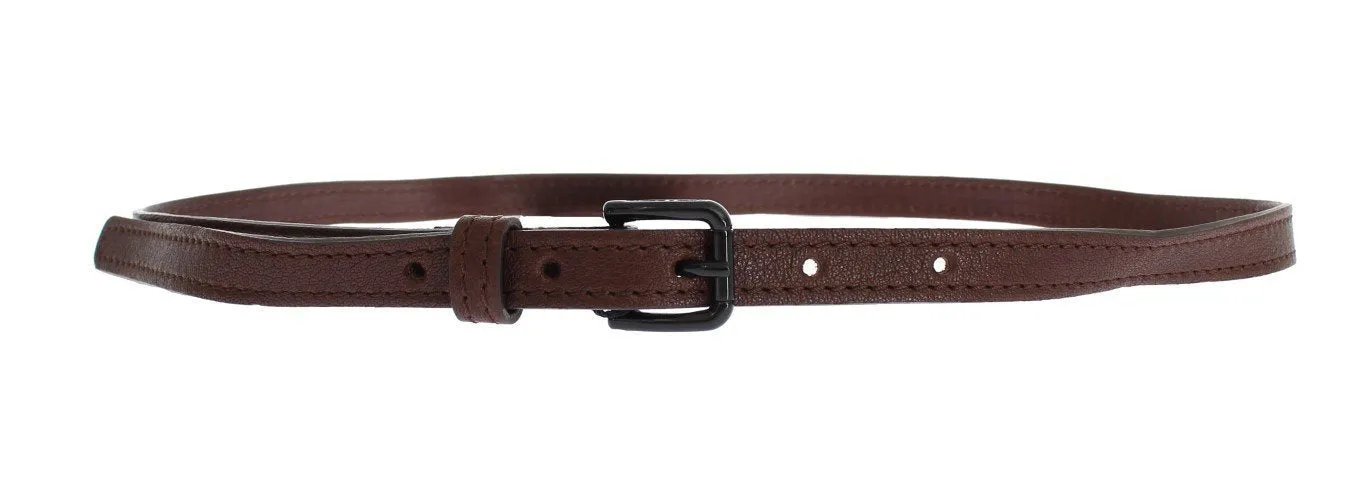 Brown Leather Black Buckle Logo Belt