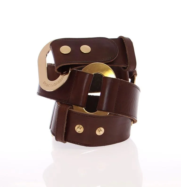 Brown Leather Logo Gold Belt
