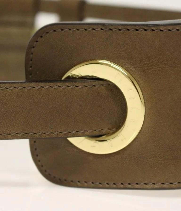Brown Leather Logo Straw Belt