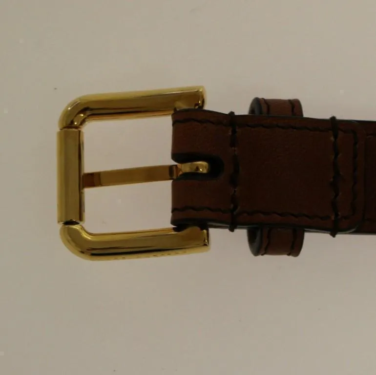 Brown Leather Logo Straw Belt