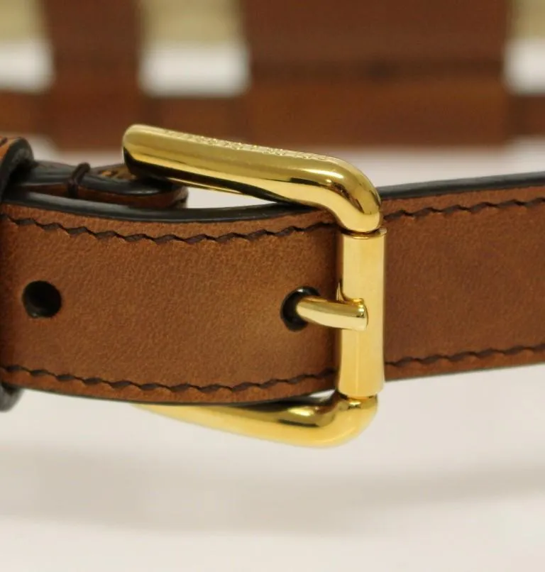 Brown Leather Logo Straw Belt
