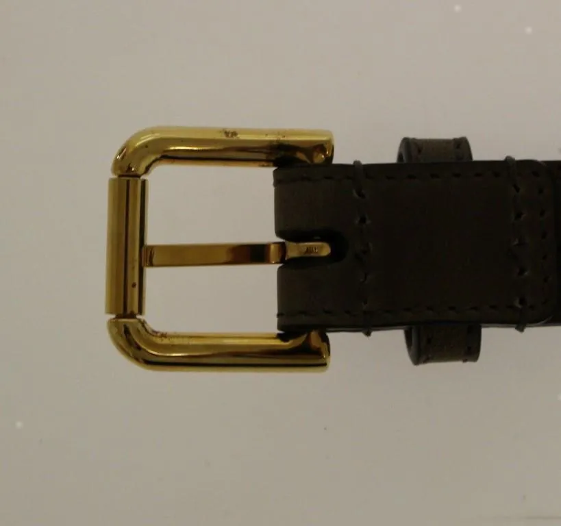 Brown Leather Logo Straw Belt