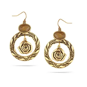 BROWN STONE FLOWER DROP EARRINGS #190GD3201 (2E6)