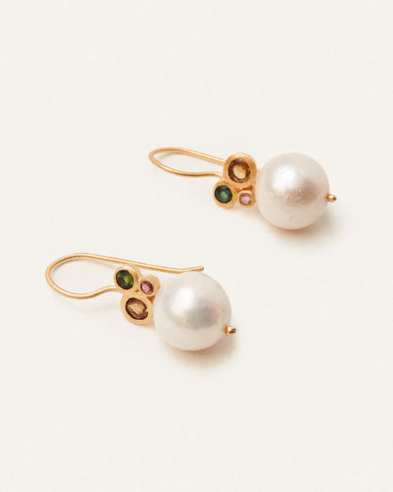 Bubble earrings with tourmaline and pearl