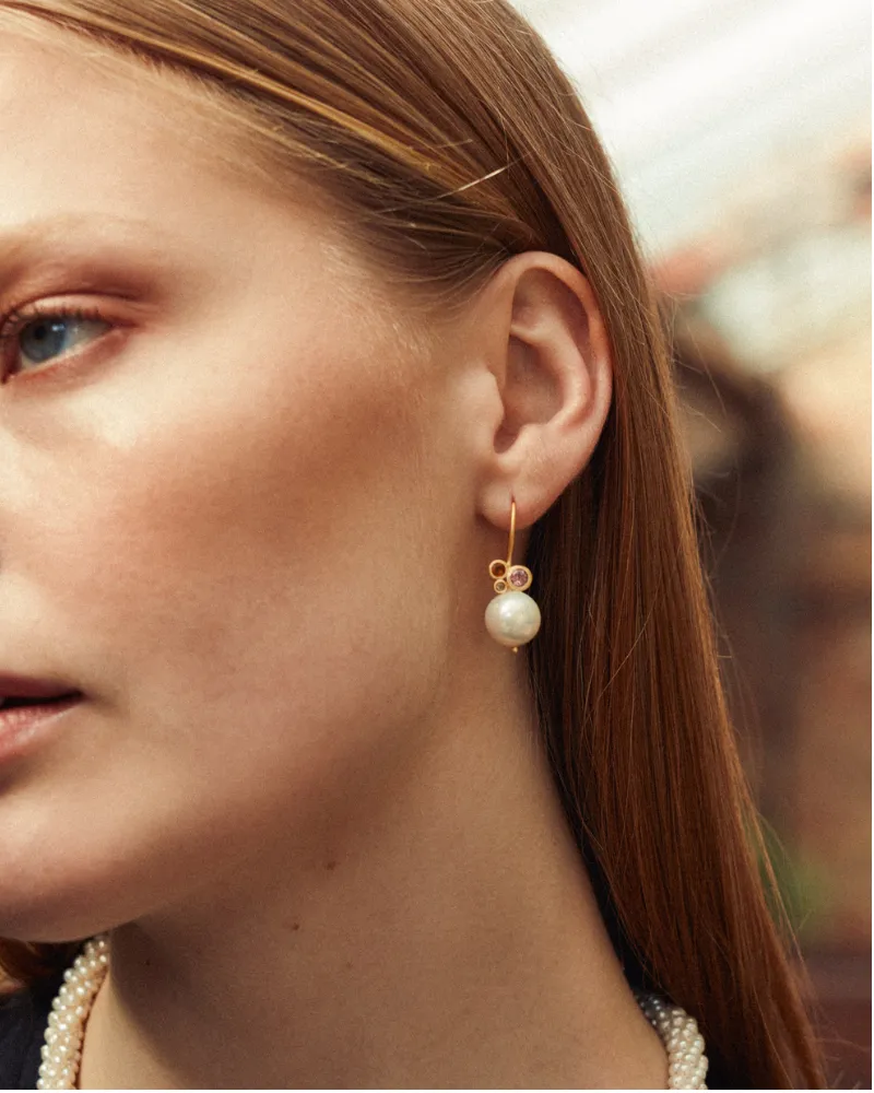 Bubble earrings with tourmaline and pearl