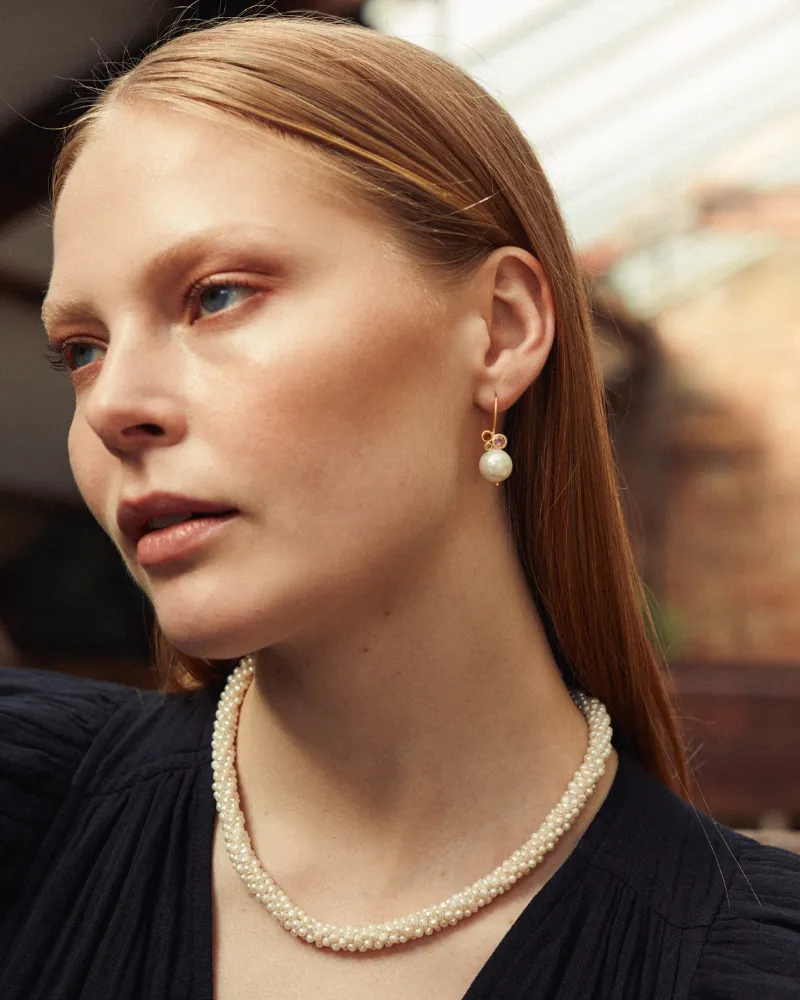 Bubble earrings with tourmaline and pearl