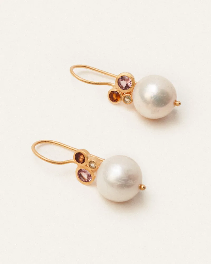 Bubble earrings with tourmaline and pearl