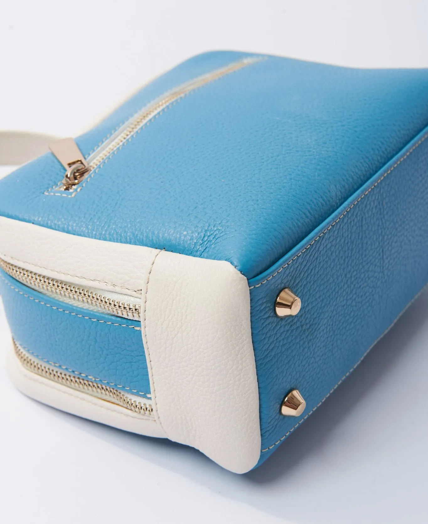 Camera leather bag bi-colour aqua and white