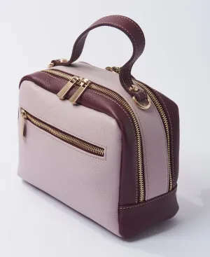Camera leather bag bi-colour lilac and wine