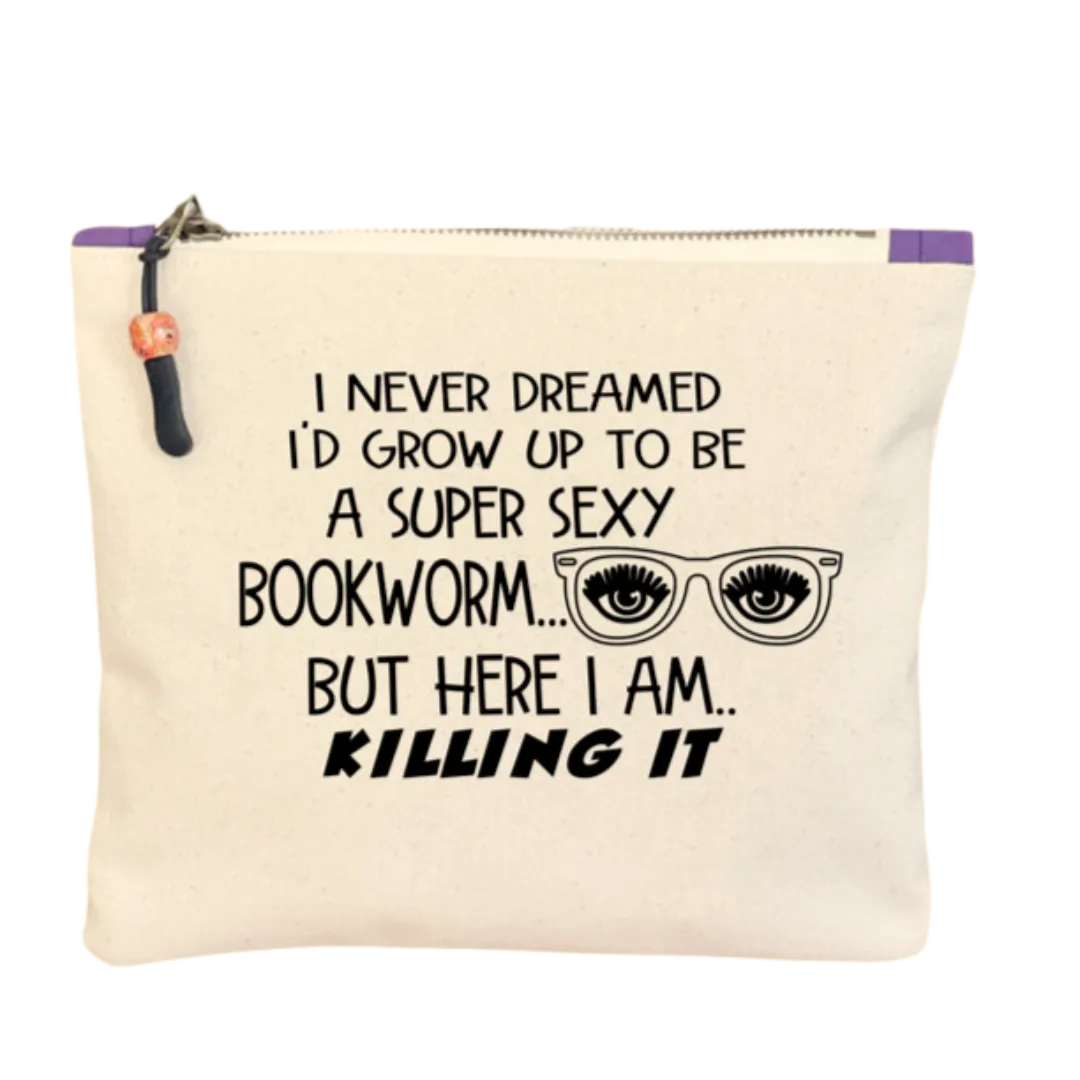 Canvas zip bag painted small - super sexy bookworm