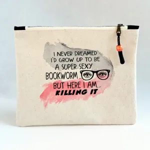 Canvas zip bag painted small - super sexy bookworm