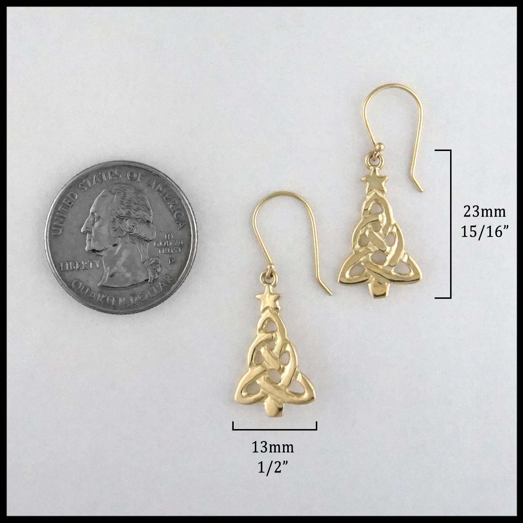 Celtic Christmas Tree Drop Earrings in Gold