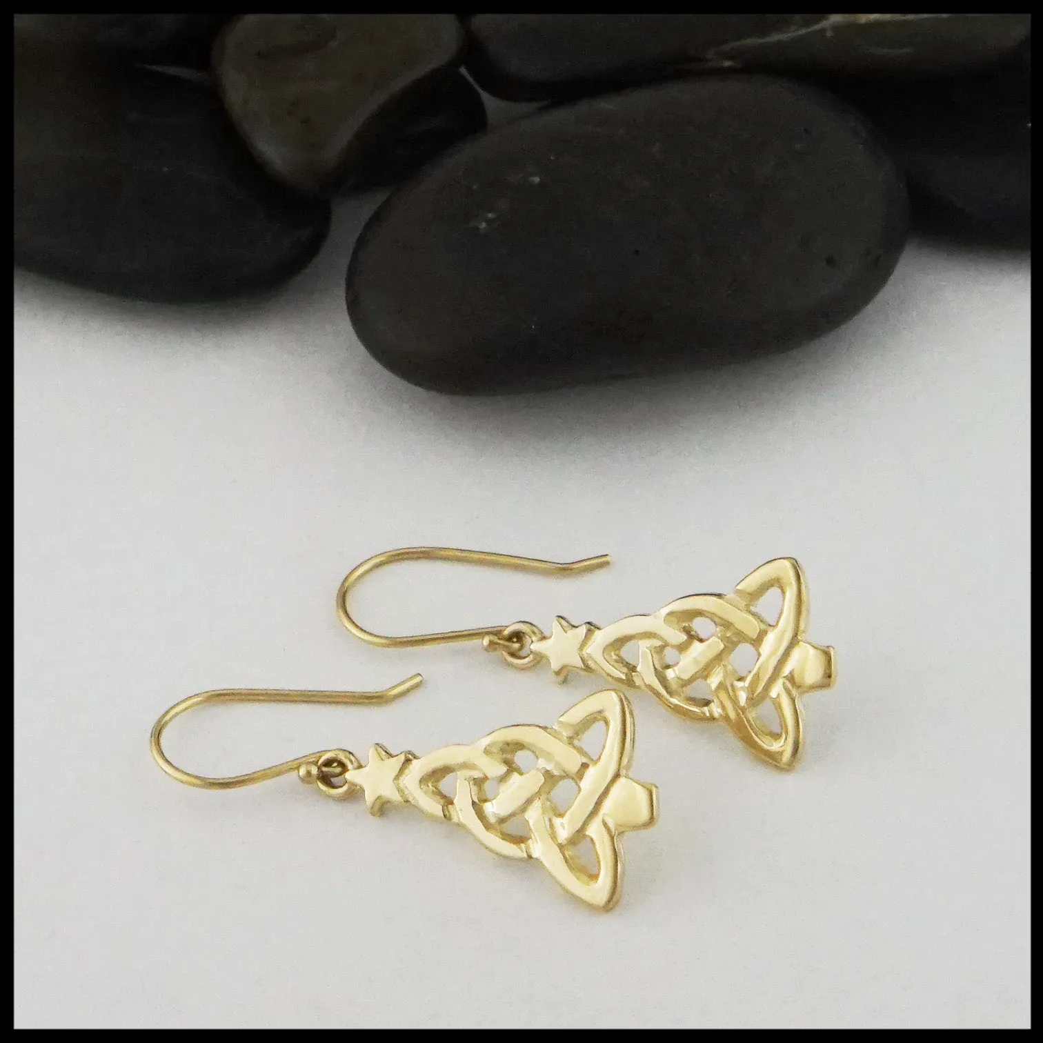 Celtic Christmas Tree Drop Earrings in Gold
