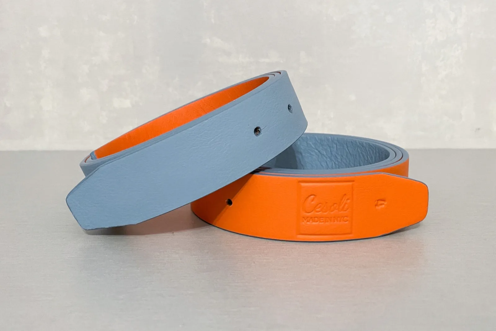 Cesoli Reversible Leather Belt in Mimosa/Chambray
