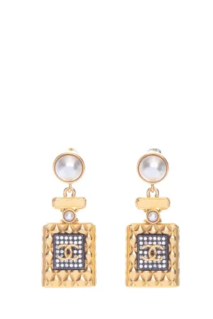 Chanel 2020 Gold and Pearl Perfume Bottle Drop Earrings
