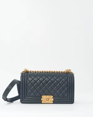 Chanel Black Caviar Leather Old Medium Boy Bag with GHW