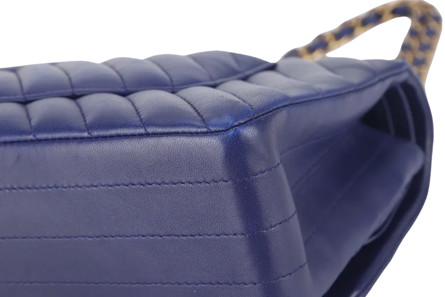 CHANEL CLASSIC FLAP CHEVRON (2117xxxx) DARK BLUE LAMBSKIN GOLD HARDWARE MEDIUM SIZE WITH CARD AND DUST COVER