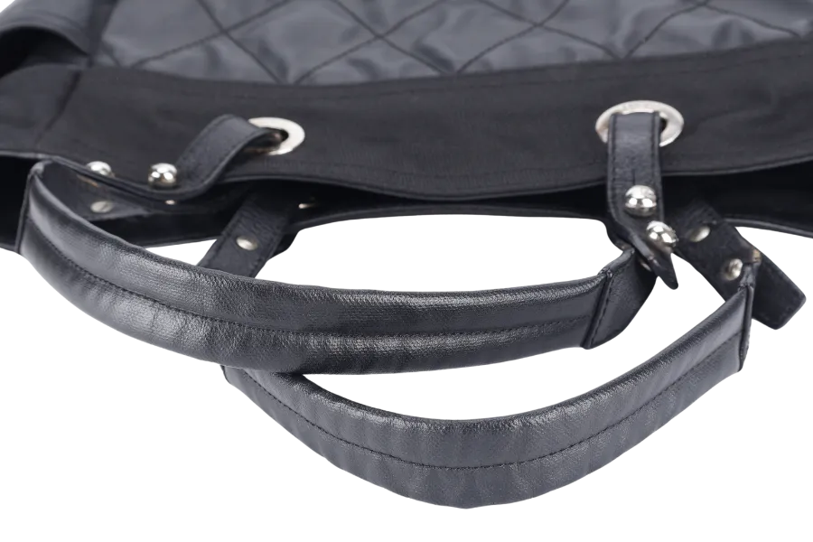 CHANEL COCO MARK PARIS BIARRITZ TOTE BAG LARGE BLACK COATED CANVAS SILVER HARDWARE (1227xxxx) NO DUST COVER
